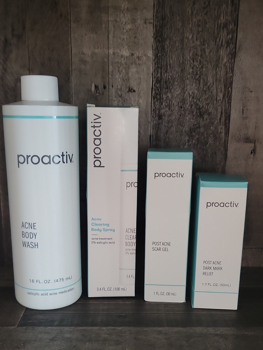 Proactiv White and Teal Acne Body Wash & Post-Acne Treatment Set of 4